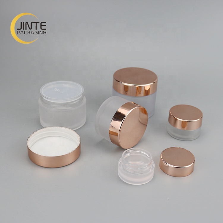 Cosmetic Empty Cream Packaging 50g Body Lip Scrub PETG Jar Frosted Cometic Jar with Shiny Rose Gold Cap