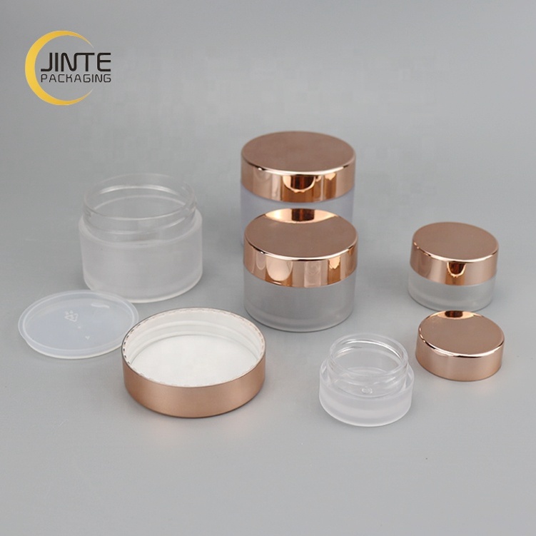 Cosmetic Empty Cream Packaging 50g Body Lip Scrub PETG Jar Frosted Cometic Jar with Shiny Rose Gold Cap