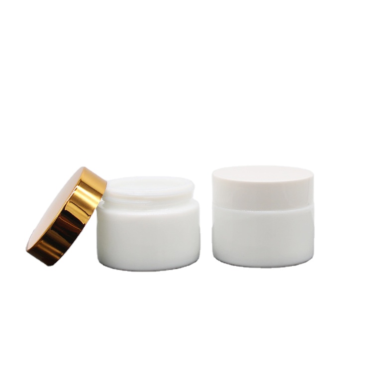 Cosmetic Essential Hair oil 15g 20g Luxury Opal White Porcelain Sample Glass Cream Jar with Gold screw cap