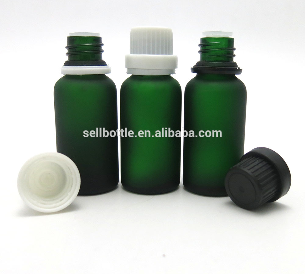Cosmetic Essential oil E liquid packaging 20ml frosted green glass bottle with childproof cap