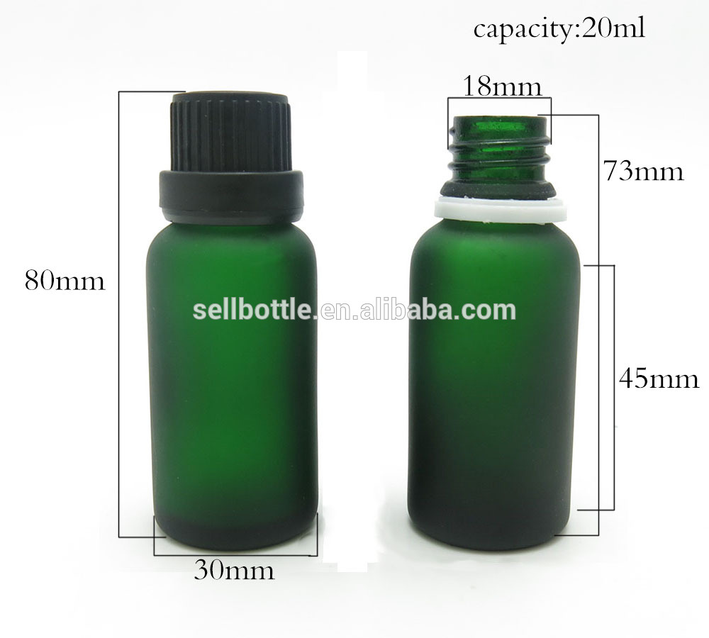 Cosmetic Essential oil E liquid packaging 20ml frosted green glass bottle with childproof cap