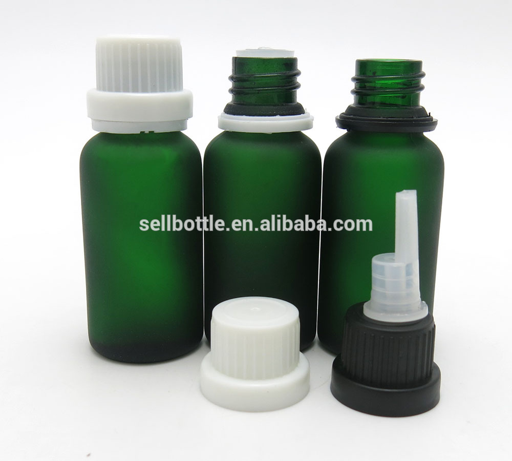 Cosmetic Essential oil E liquid packaging 20ml frosted green glass bottle with childproof cap