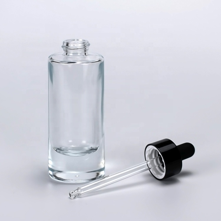 Cosmetic Flat Shoulder Frosted 30Ml Glass Bottle With Pump Or Dropper Cap