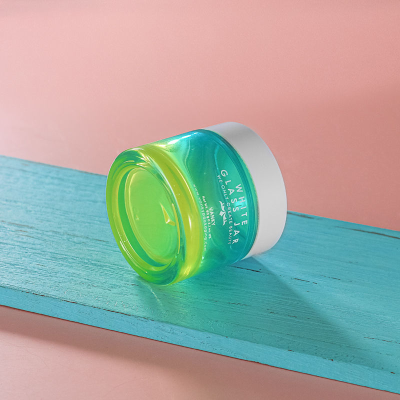 Cosmetic Glass Jars Thick Base Gradient Green Cream Jar