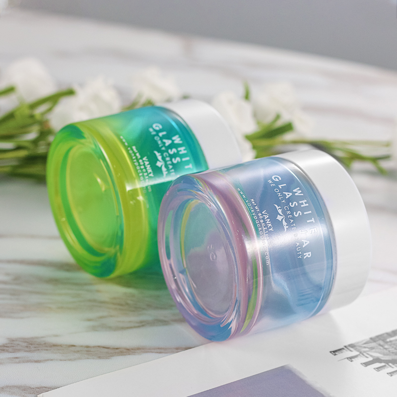 Cosmetic Glass Jars Thick Base Gradient Green Cream Jar
