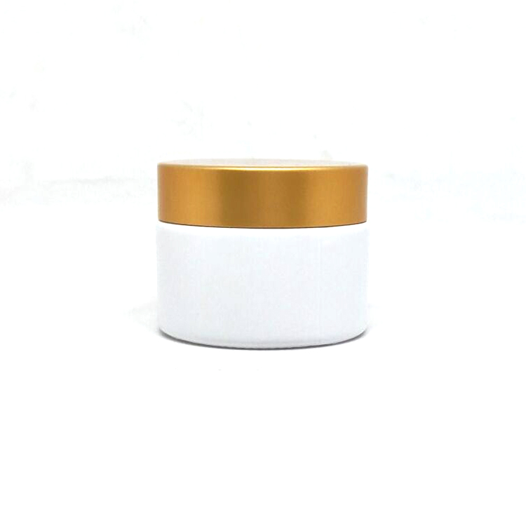 Cosmetic Glass Packaging Cream Jar Lid Skin Care Cream Aluminum 50g White Frosted 1.7 Oz 50 Ml with Gold Cosmetic Packing Round