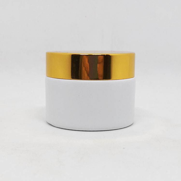 Cosmetic Glass Packaging Cream Jar Lid Skin Care Cream Aluminum 50g White Frosted 1.7 Oz 50 Ml with Gold Cosmetic Packing Round