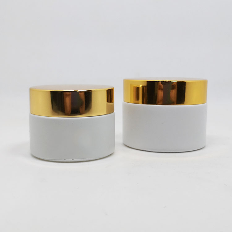 Cosmetic Glass Packaging Cream Jar Lid Skin Care Cream Aluminum 50g White Frosted 1.7 Oz 50 Ml with Gold Cosmetic Packing Round