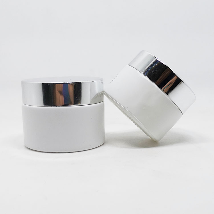 Cosmetic Glass Packaging Cream Jar Lid Skin Care Cream Aluminum 50g White Frosted 1.7 Oz 50 Ml with Gold Cosmetic Packing Round