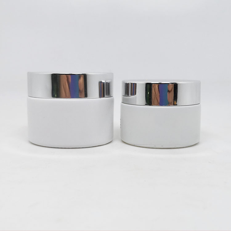 Cosmetic Glass Packaging Cream Jar Lid Skin Care Cream Aluminum 50g White Frosted 1.7 Oz 50 Ml with Gold Cosmetic Packing Round