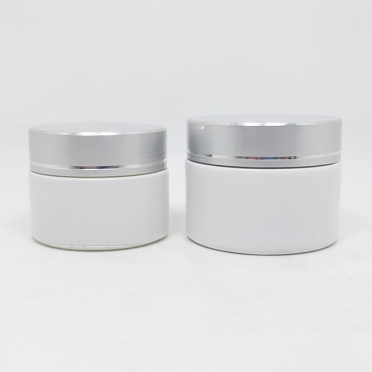 Cosmetic Glass Packaging Cream Jar Lid Skin Care Cream Aluminum 50g White Frosted 1.7 Oz 50 Ml with Gold Cosmetic Packing Round