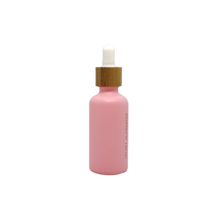 Cosmetic Hair Oil Packaging Pink Glass Dropper Bottle With Bamboo Lid