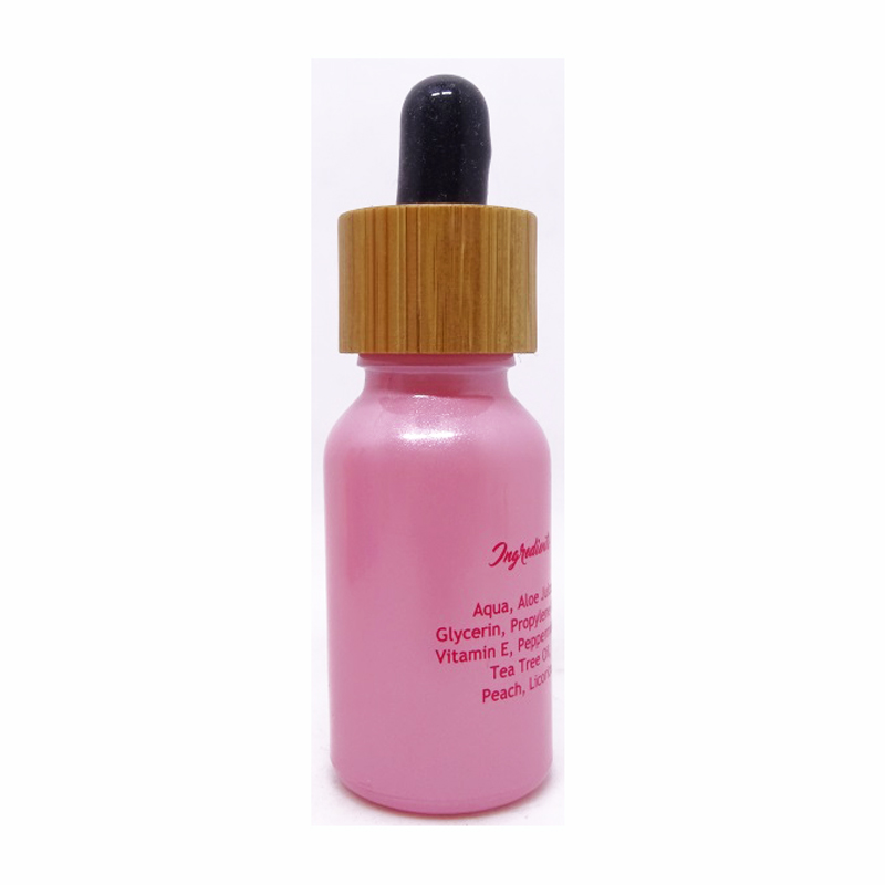 Cosmetic Hair Oil Packaging Pink Glass Dropper Bottle With Bamboo Lid