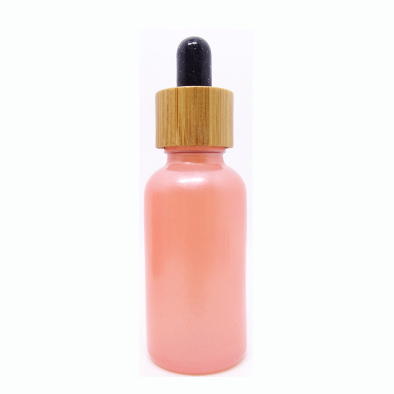 Cosmetic Hair Oil Packaging Pink Glass Dropper Bottle With Bamboo Lid