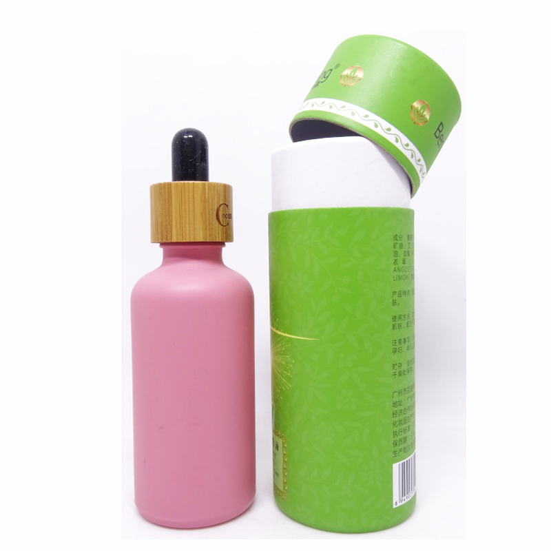 Cosmetic Hair Oil Packaging Pink Glass Dropper Bottle With Bamboo Lid