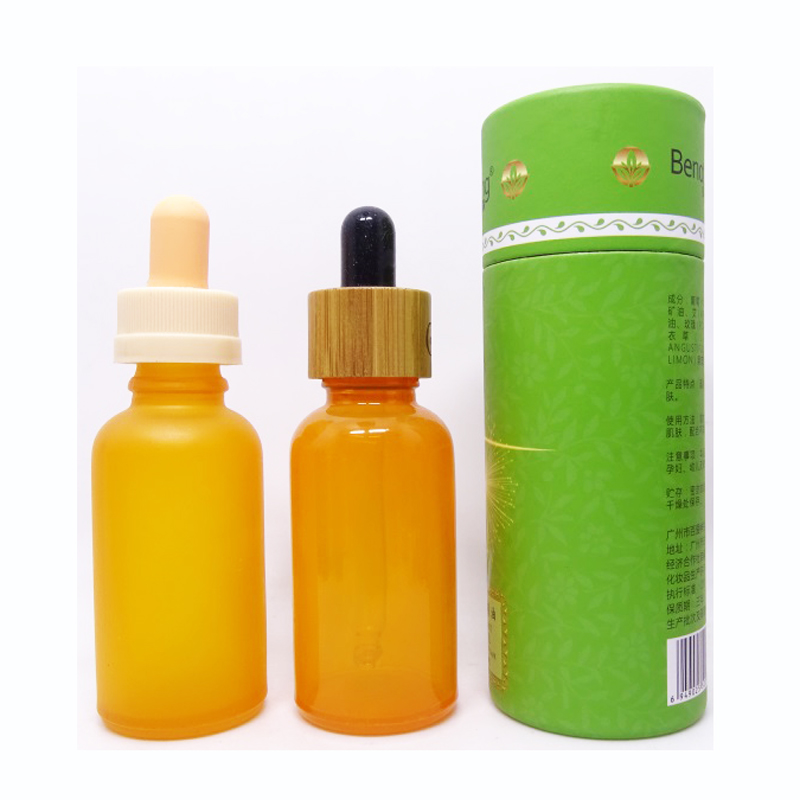 Cosmetic Hair Oil Packaging Pink Glass Dropper Bottle With Bamboo Lid