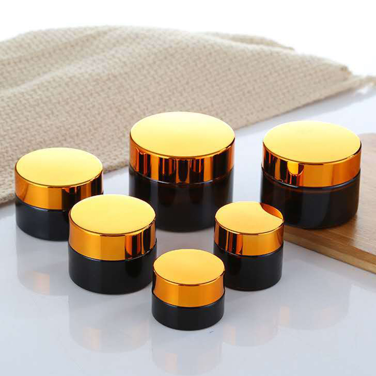 Cosmetic Jar Brown Amber Glass with Golden Lid Skin Care Cream Pot Cosmetique 15g 30g 50g Aluminum