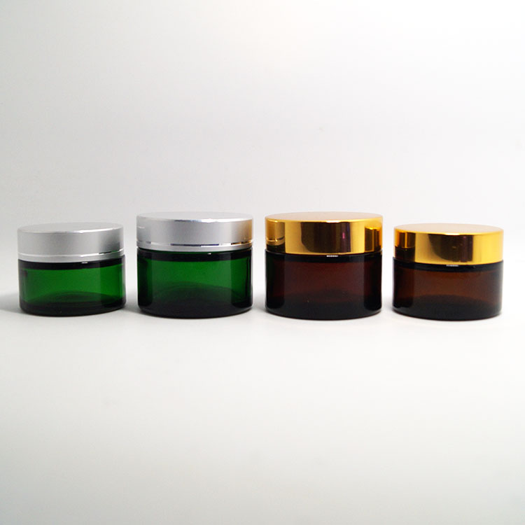 Cosmetic Jar Brown Amber Glass with Golden Lid Skin Care Cream Pot Cosmetique 15g 30g 50g Aluminum
