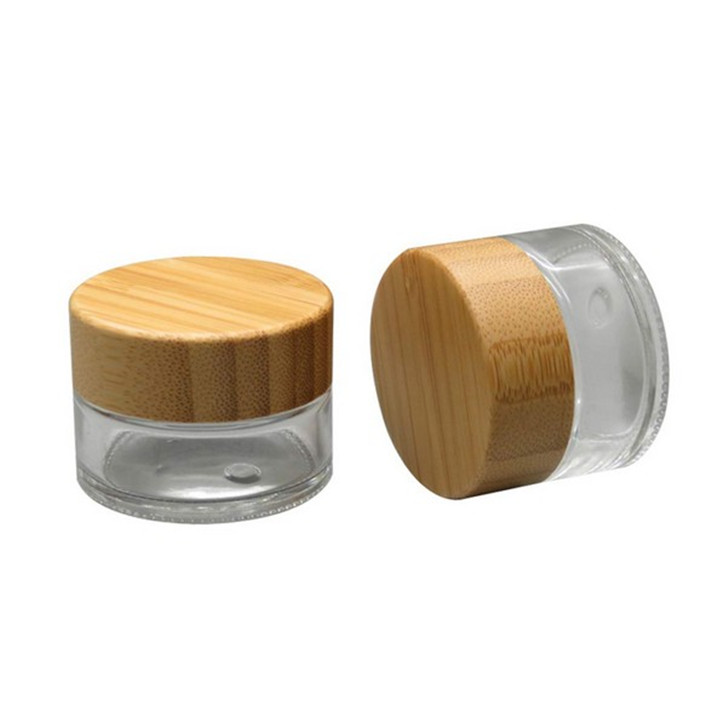Cosmetic Jar Round Clear Glass Jars Makeup Containers Lotion Cream Sample Pots With Bamboo Lids