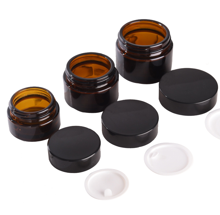 Cosmetic Jar with Wood Cap 30ml Amber Glass Jar with Bamboo Lid for Cream