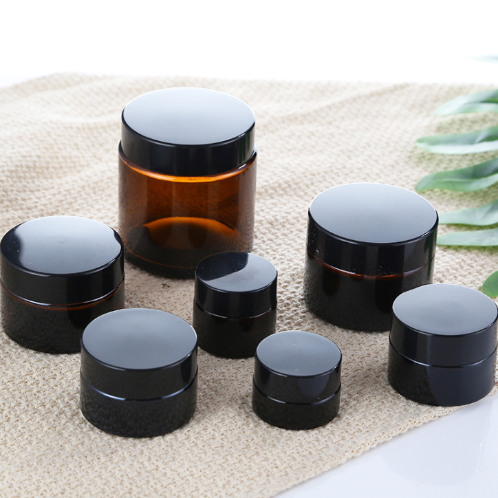 Cosmetic Jar with Wood Cap 30ml Amber Glass Jar with Bamboo Lid for Cream