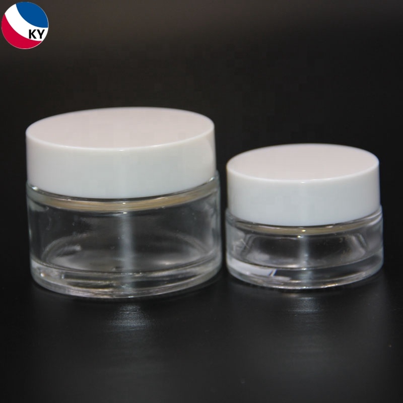 Cosmetic Jars White Lid Glass Recycled Luxury Skin Care Cream 50ml 100ml Cosmetic Clear