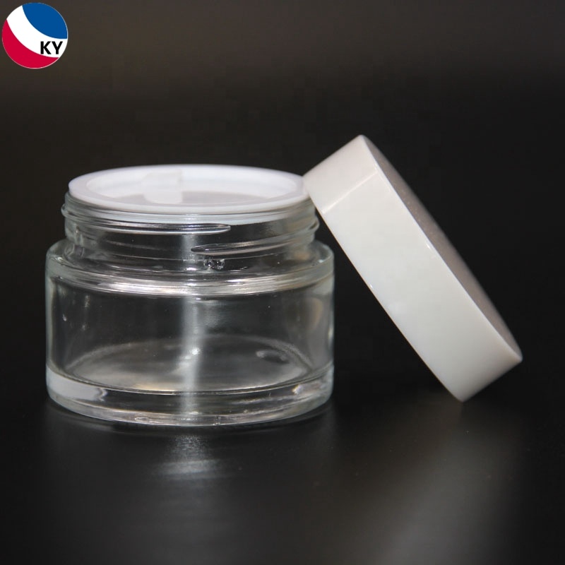 Cosmetic Jars White Lid Glass Recycled Luxury Skin Care Cream 50ml 100ml Cosmetic Clear