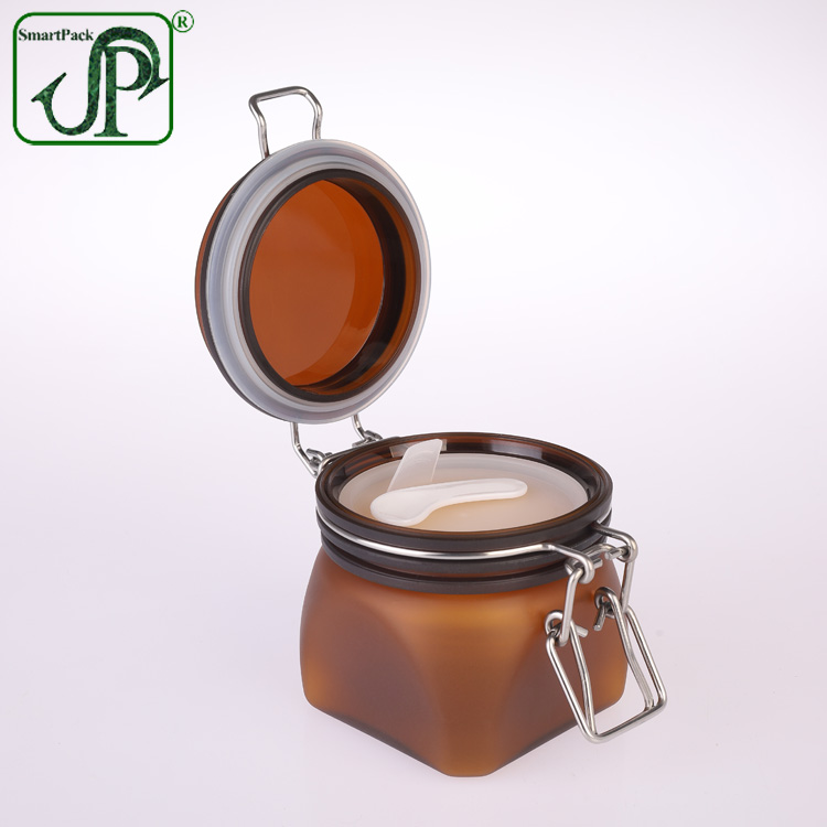 Cosmetic Kilner Jar Amber Square Plastic Skin Care Cream Pet Frosted Finishing