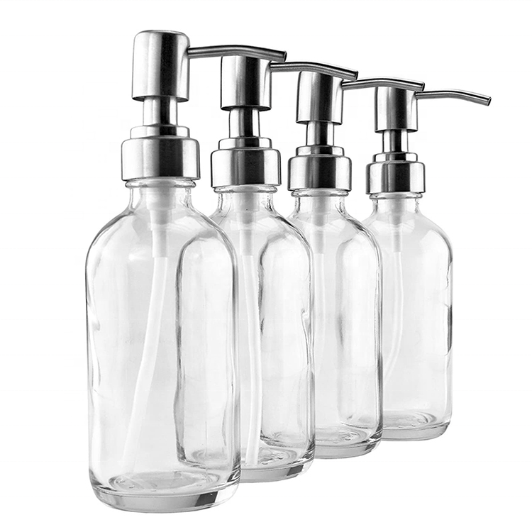 Cosmetic Liquid Soap Foam Boston Round Clear 16oz  Glass Bottle 500ml With Pump Spray