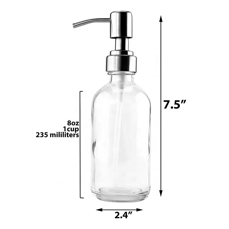 Cosmetic Liquid Soap Foam Boston Round Clear 16oz Glass Bottle 500ml With Pump Spray
