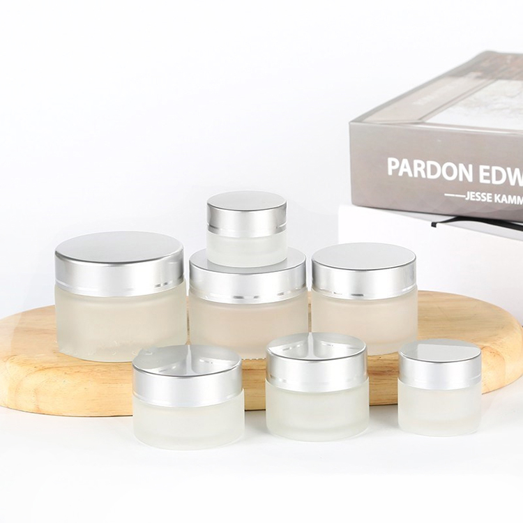 Cosmetic Luxury  30g 50g Frosted Packaging Round Container Cream Glass Jar With Gold Lid