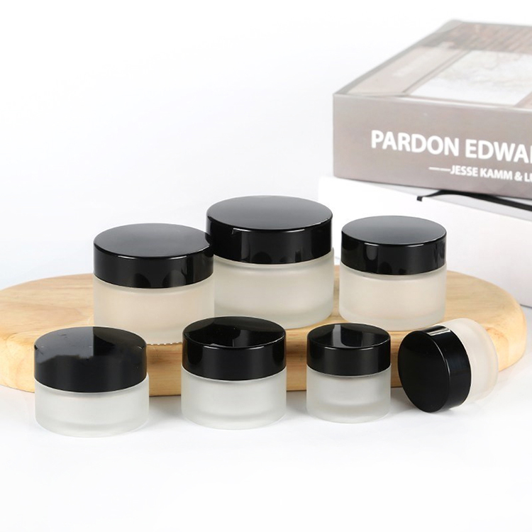 Cosmetic Luxury 30g 50g Frosted Packaging Round Container Cream Glass Jar With Gold Lid