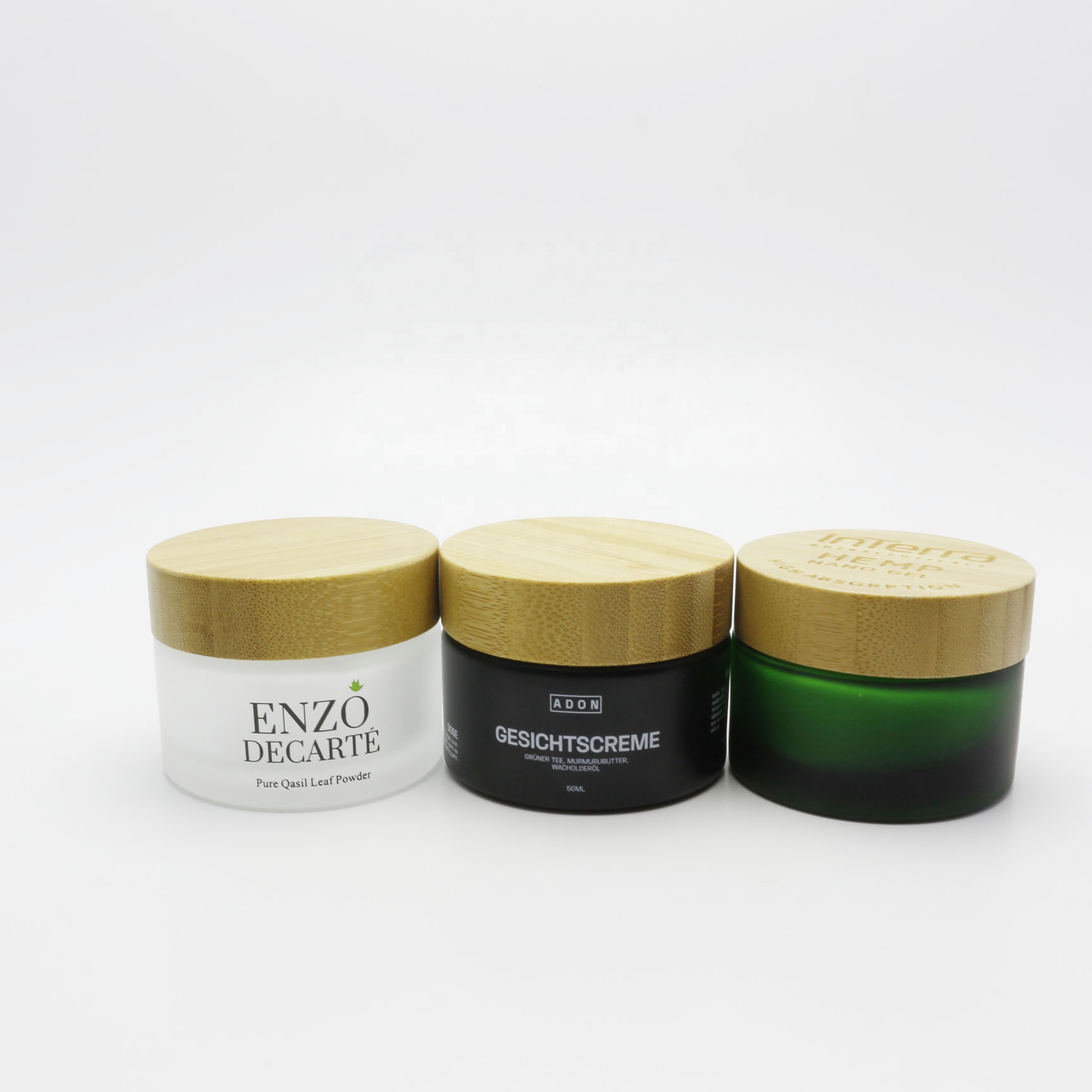 Cosmetic Luxury 50G 100G 200G Round  Frosted Glass Cream Jar With Bamboo top GJ-245K