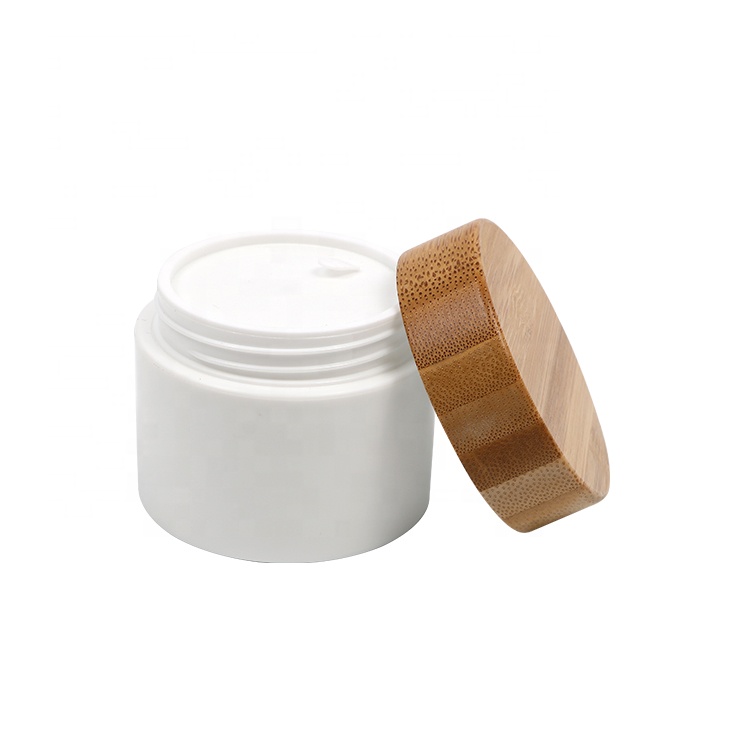 Cosmetic Luxury New Trendy Round Shape Pp Plastic Jar Bamboo Lid