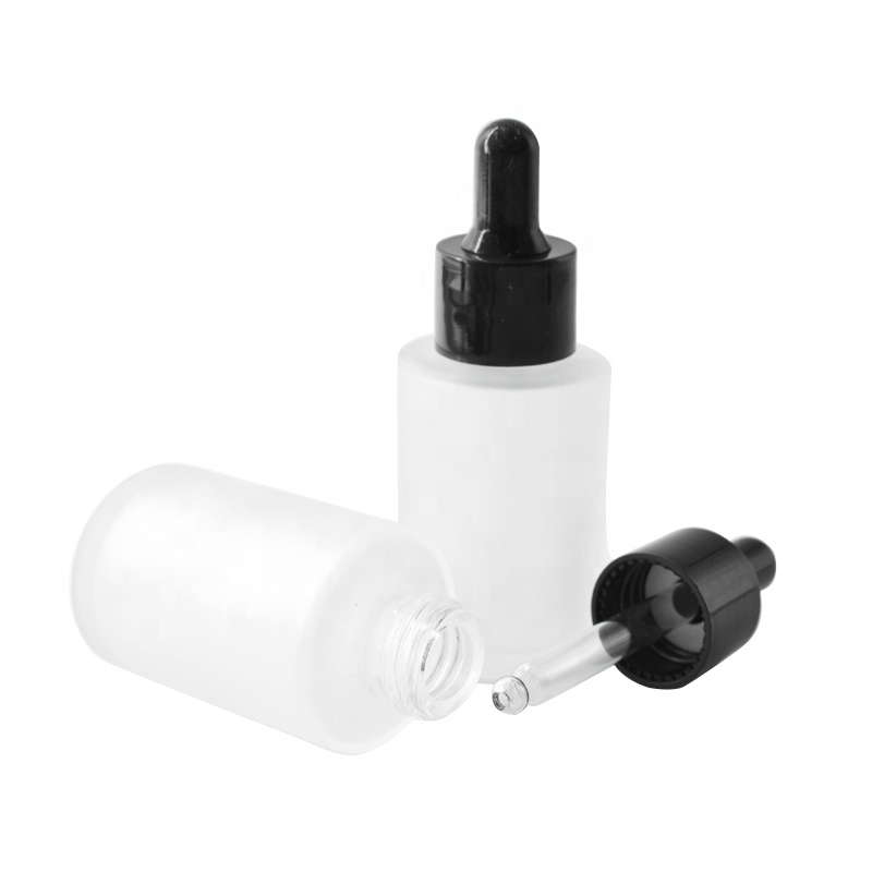 Cosmetic Matt 20ml 30ml 40ml flat shoulder frosted clear glass dropper bottle for essential oil