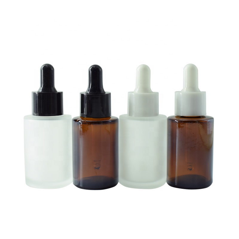 Cosmetic Matt 20ml 30ml 40ml flat shoulder frosted clear glass dropper bottle for essential oil