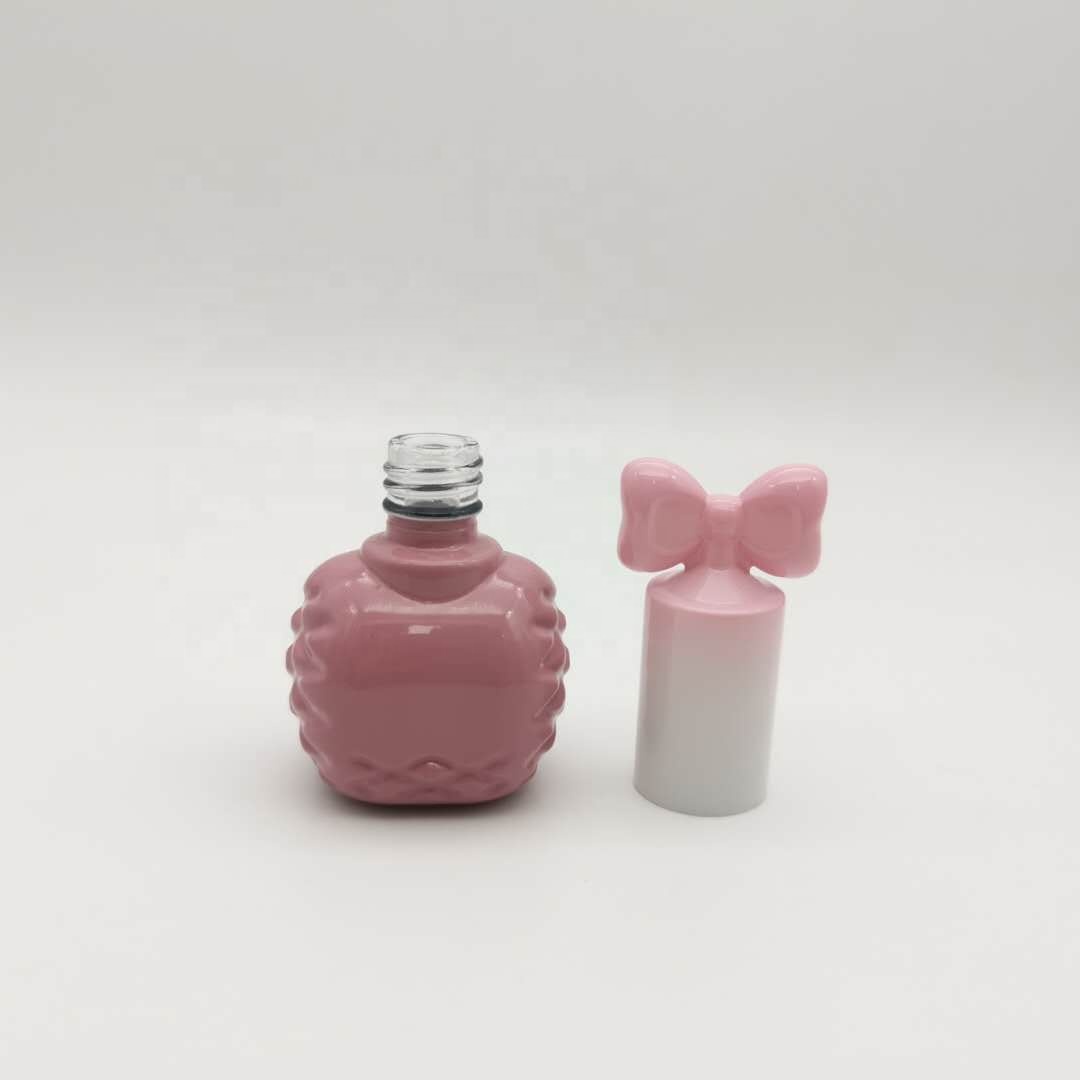 Cosmetic Nail Gel Polish Bottle Packaging Pink Bow Kids Nail Polish Cute Bottle 9ml Nail Polish Bottle Containers Made In China