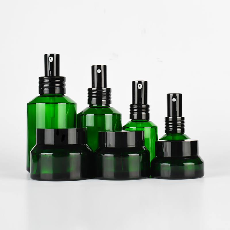 Cosmetic Package 15ml 30ml 60ml 100 ml 120ml 200ml clear amber green Oblique shoulder glass pump bottle with lotion sprayer cap