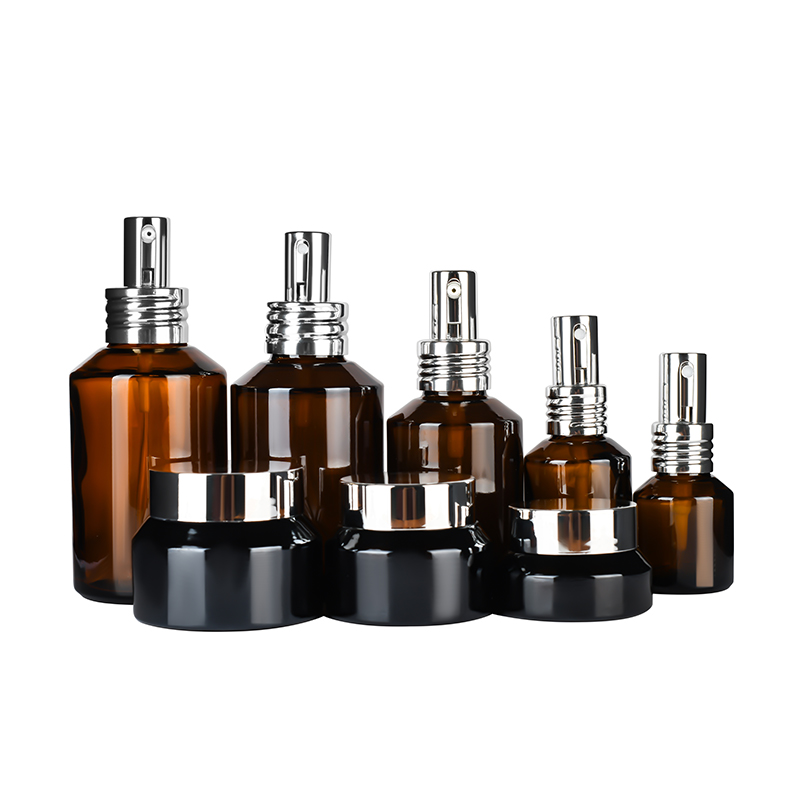 Cosmetic Package 15ml 30ml 60ml 100 ml 120ml 200ml clear amber green Oblique shoulder glass pump bottle with lotion sprayer cap