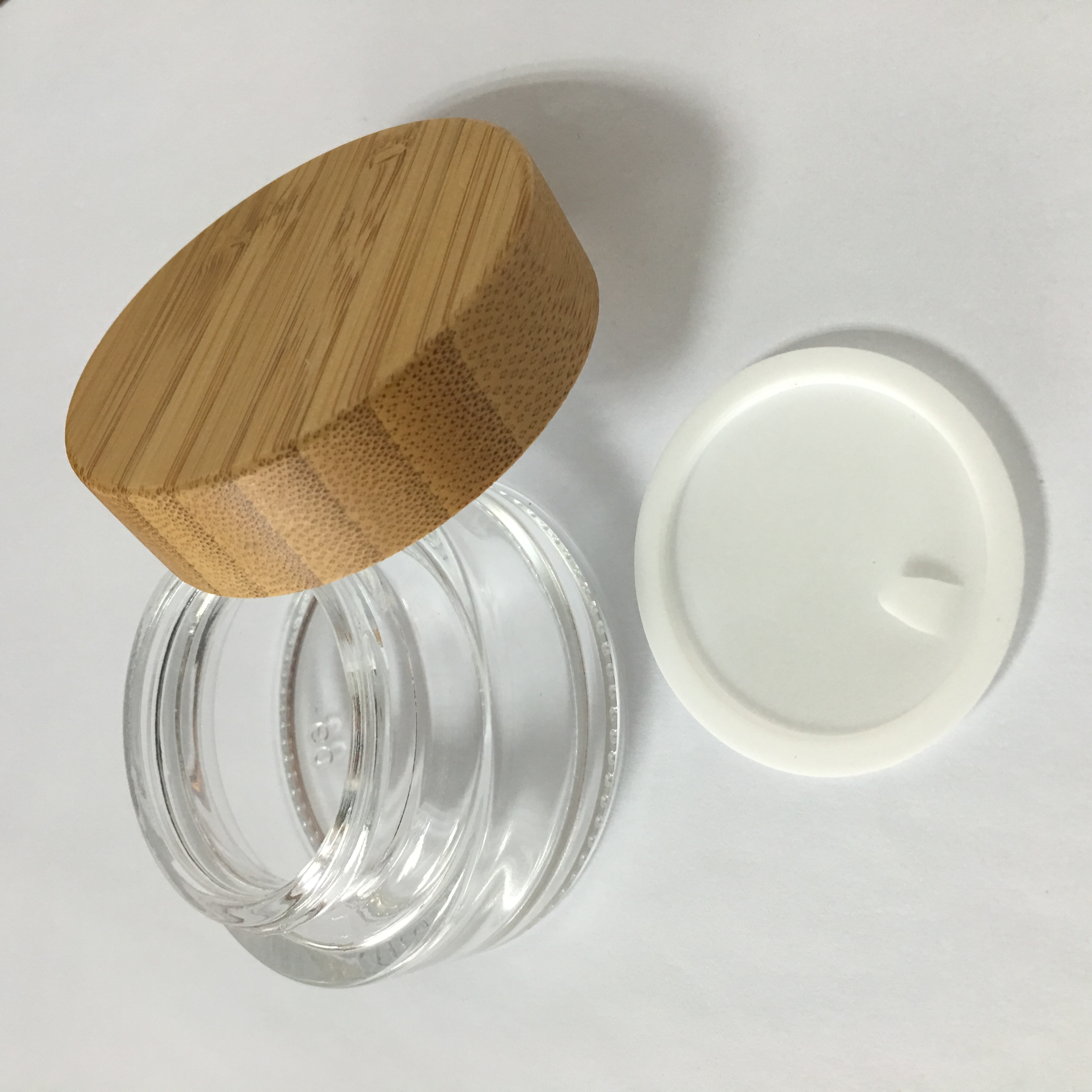 Cosmetic Package eco friendly 5ml 10ml 15ml 30ml 50ml 100ml clear frosted bamboo jar glass jars with wood lid