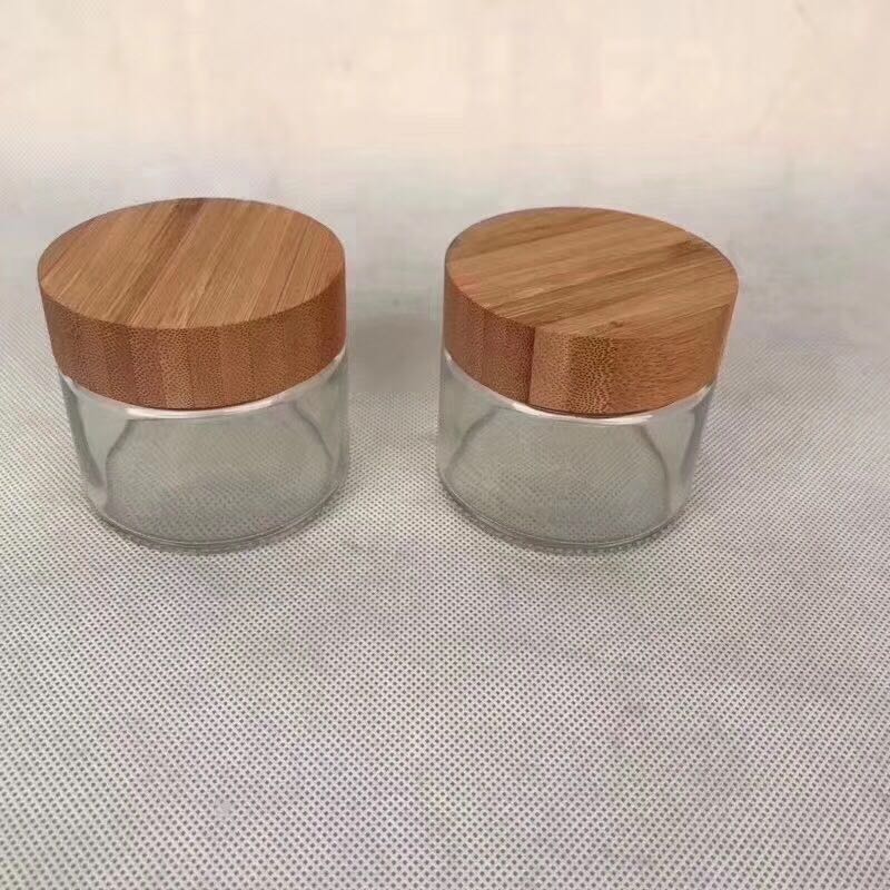 Cosmetic Package eco friendly 5ml 10ml 15ml 30ml 50ml 100ml clear frosted bamboo jar glass jars with wood lid