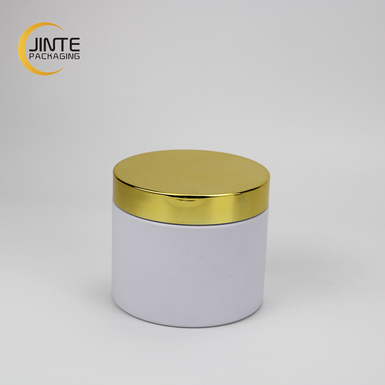 Cosmetic Packaging 150ml 200ml 250ml Face Mask Jar Solid White Plastic PETG Jar with Shiny Gold Lid