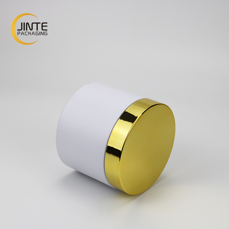 Cosmetic Packaging 150ml 200ml 250ml Face Mask Jar Solid White Plastic PETG Jar with Shiny Gold Lid