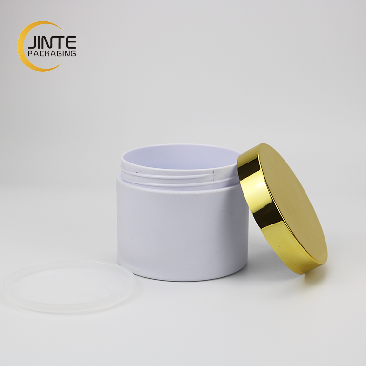 Cosmetic Packaging 150ml 200ml 250ml Face Mask Jar Solid White Plastic PETG Jar with Shiny Gold Lid
