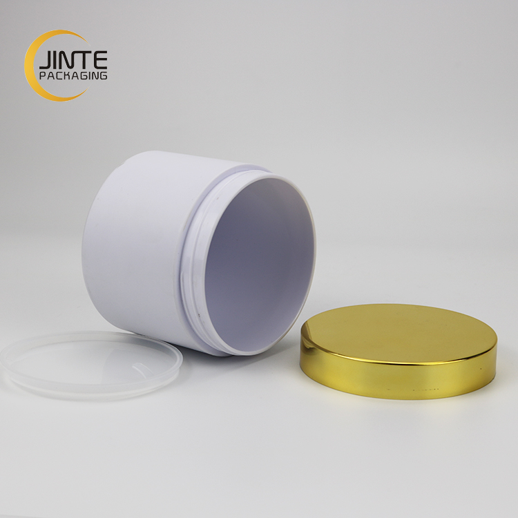 Cosmetic Packaging 150ml 200ml 250ml Face Mask Jar Solid White Plastic PETG Jar with Shiny Gold Lid