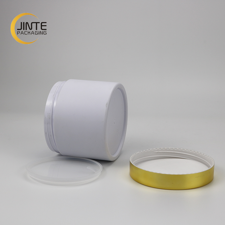 Cosmetic Packaging 150ml 200ml 250ml Face Mask Jar Solid White Plastic PETG Jar with Shiny Gold Lid