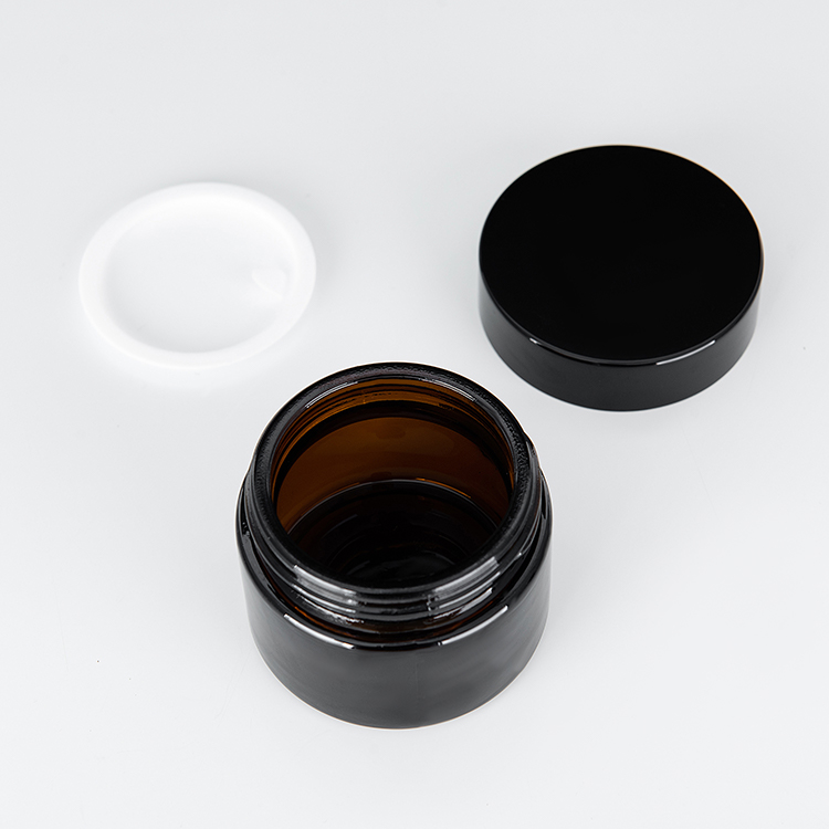 Cosmetic Packaging 15g 30g 50g Matte Frosted Amber Black Glass Cream Jar With Plastic Lids/