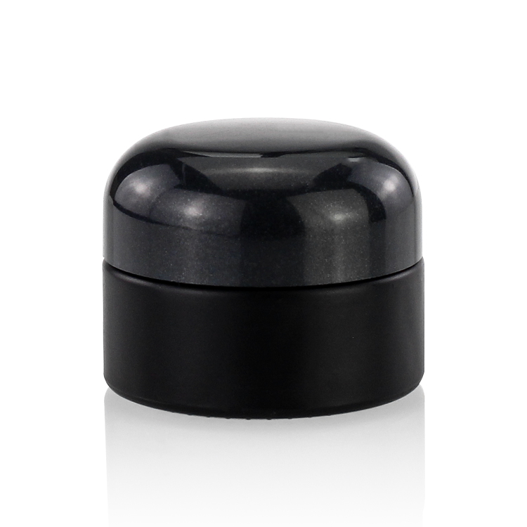 Cosmetic Packaging 15ml Black Glass Round Shaped Cream Jar With Aluminum Cap