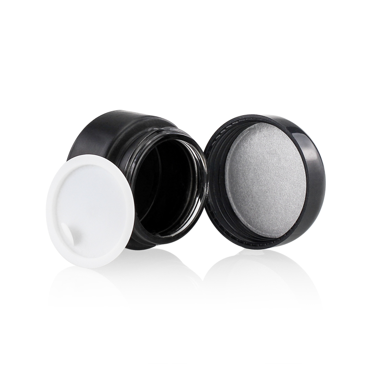 Cosmetic Packaging 15ml Black Glass Round Shaped Cream Jar With Aluminum Cap