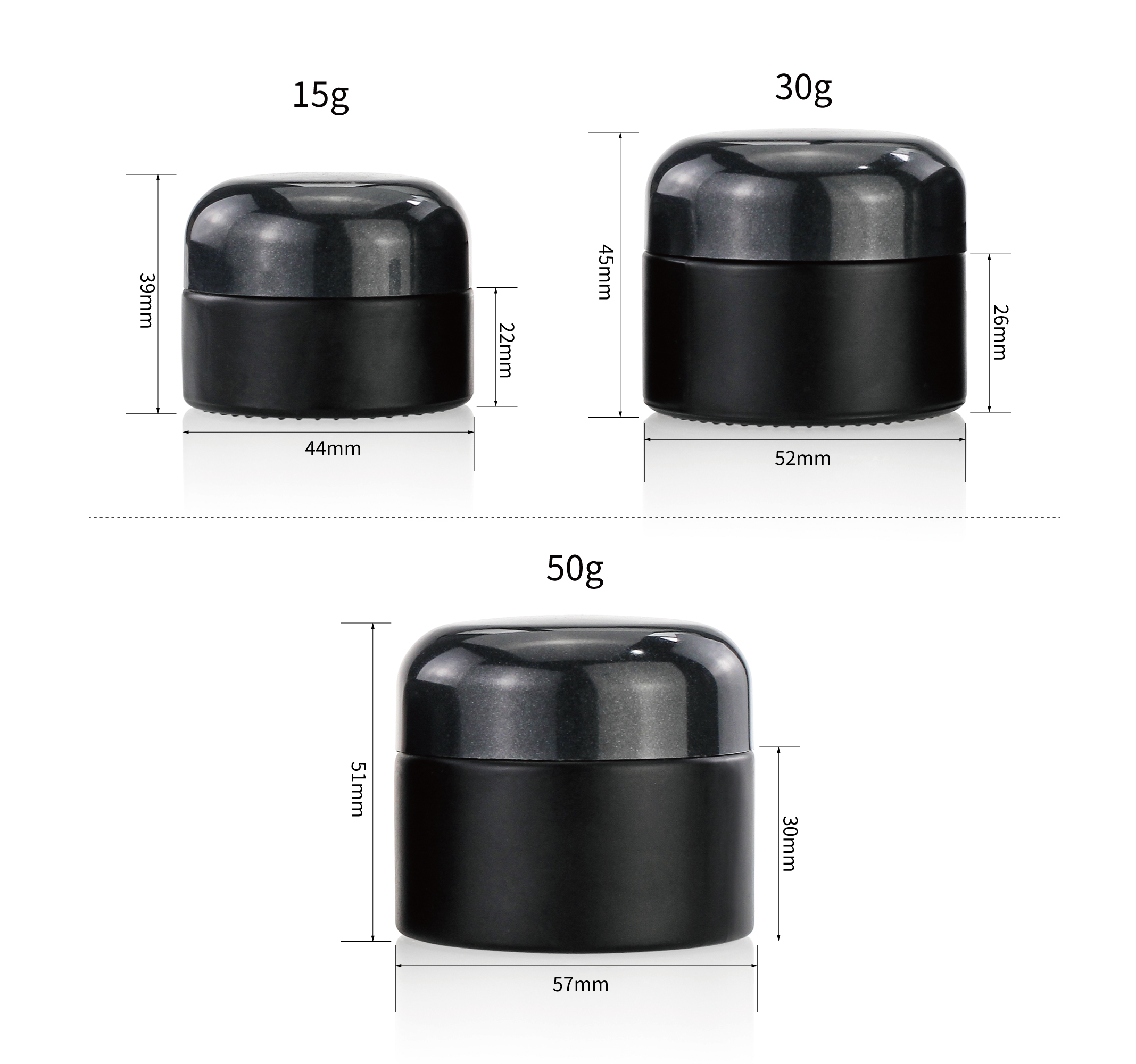 Cosmetic Packaging 15ml Black Glass Round Shaped Cream Jar With Aluminum Cap